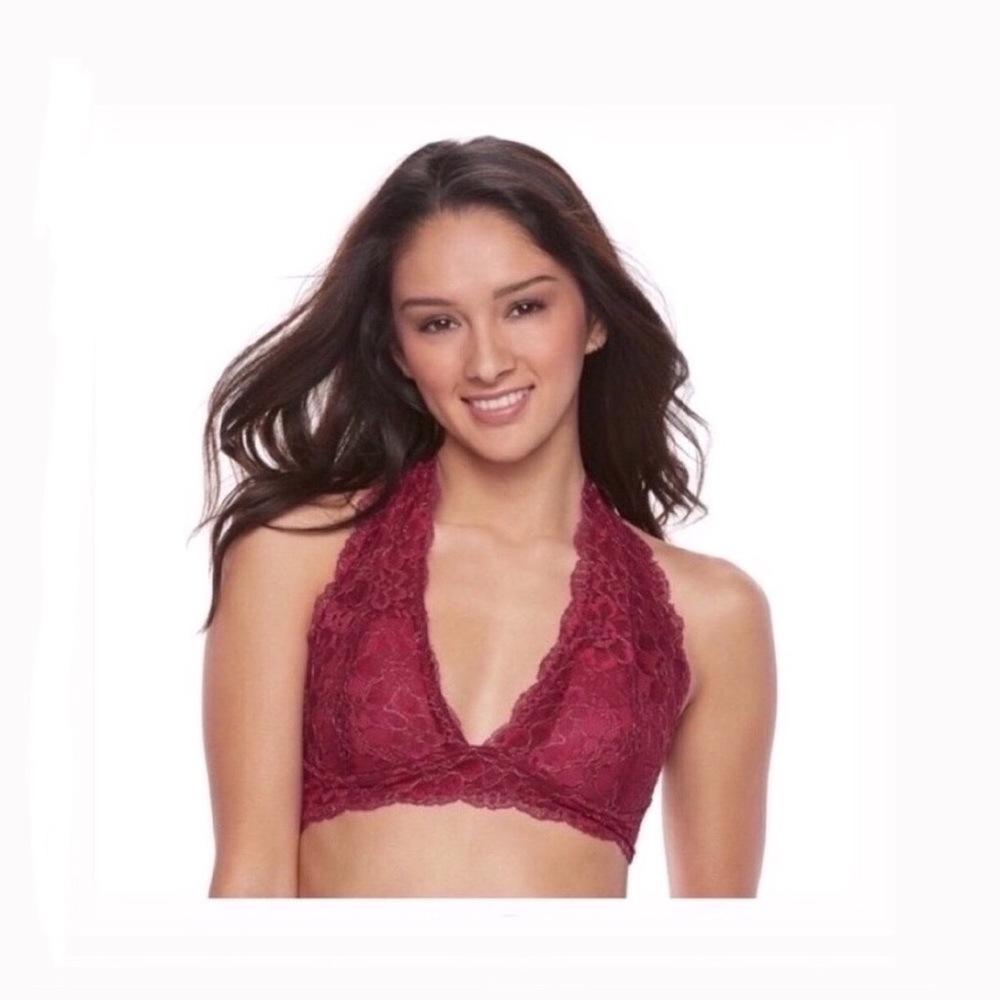 Lurex Lace Halter Bralette Bra Burgundy Large